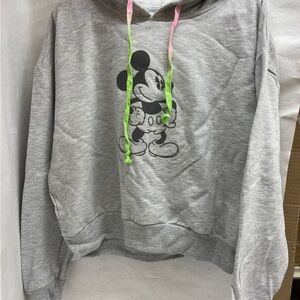 Gray Hoodie with Mickey Mouse and Colorful Drawstrings